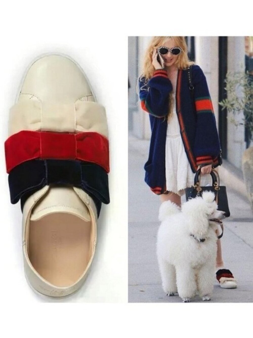 Gucci Ace leather and Velvet Bow Slip-on Sneakers US 8 Preppy Coquette Girl